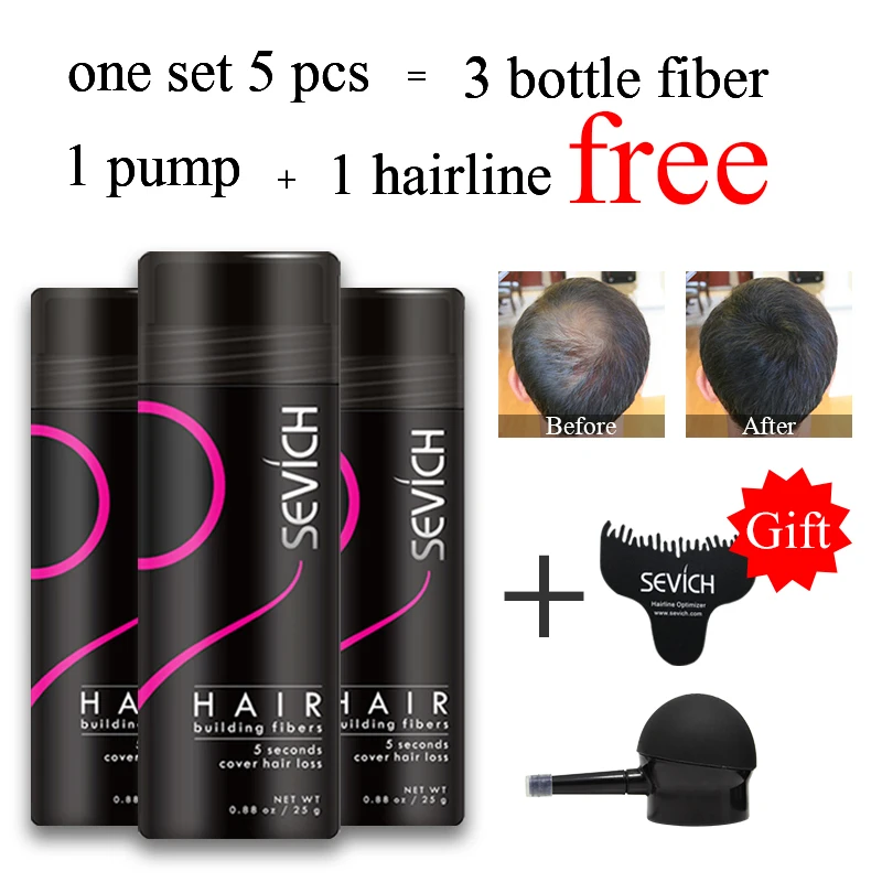 Sevich Hair Building Fiber Set 3pcs 25g Keratin Fiber Hair + Applicator + Comb Thinning Hair Spray Hair Extension Powder sevich 3pcs set hair building fibers 2pcs 25g keratinthicken powder hair fiber spray nozzle applicator pump hair loss products