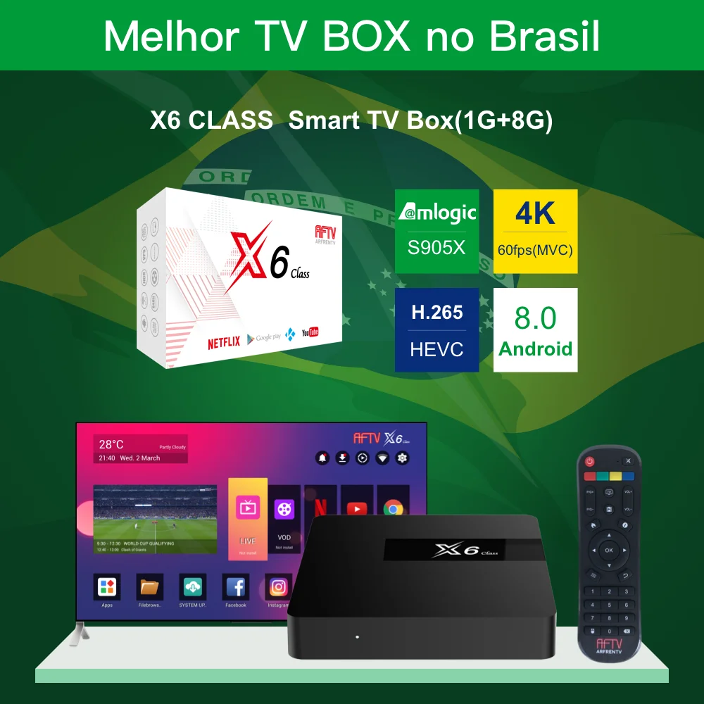 X6 класс S905X Android 8 0 TV Box 1G 8G 4K/60fps Melhor Brasil Высокое качество tv для | Электроника
