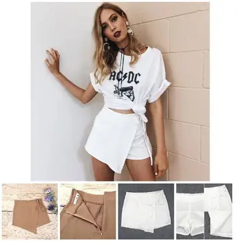 

Hot Droppshiping Summer Women Solid Shorts Loose Casual Short Slim High Waist Zipper Back Irregular Skirt Shorts OL Clothes