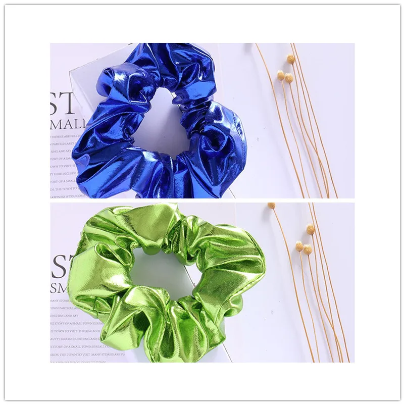 1pc blue 1pc green 1 или 2 шт. женские резинки для волос из искусственной кожи золотого цвета, винтажные резинки для конского хвоста, эластичные резинки для волос для девочек, блестящие резинки для волос, аксессуары для волос - Цвет: 1pc blue 1pc green