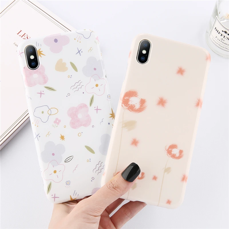 

Moskado Cartoon Flowers Leaf Pattern Phone Cases For iphone 6 6S 7 8 Plus XS Max XR X Chic Soft Silicone Phone Back Cases Cover