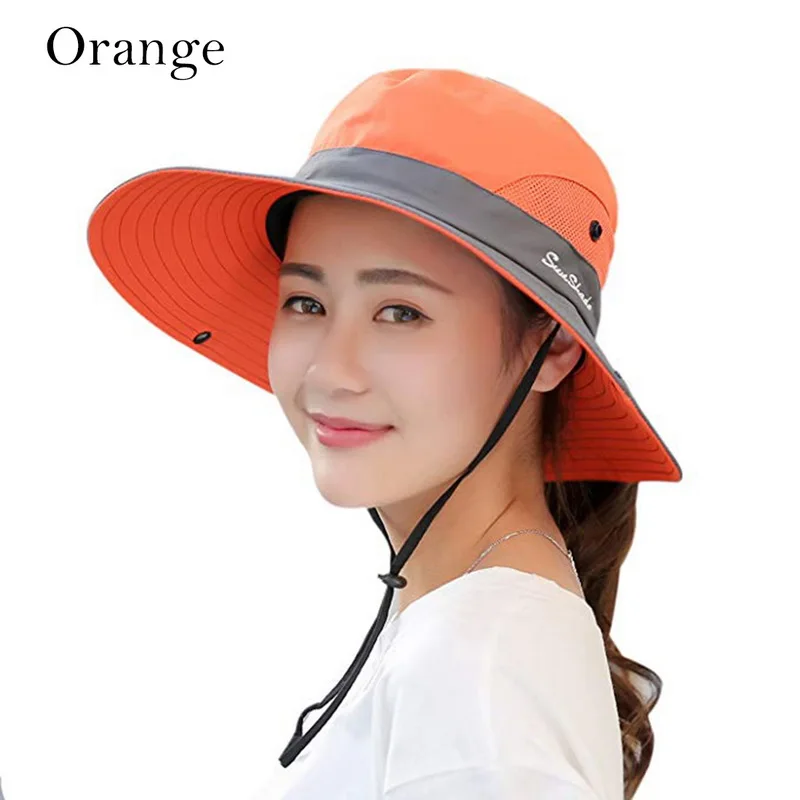 orange HEFLASHOR, Новое поступление, унисекс, летняя, сетчатая, с широкими полями, Солнцезащитная шляпа, для женщин, дышащая, Солнцезащитная шляпа, для улицы, с защитой от ультрафиолета, для рыбалки - Цвет: orange
