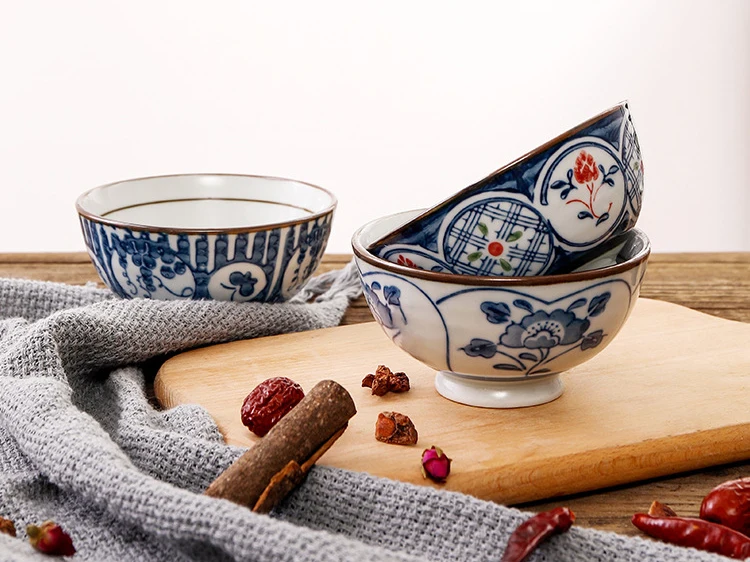 Набор из 5 шт. Керамика чаша японский шар риса синий фарфор ужин чашка, столовая посуда набор 4,5 дюймов