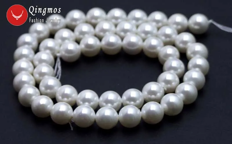 

Qingmos Round 8mm White Sea Shell Pearl Beads for Jewelry Making DIY Necklace Bracelet Earring Loose Strands 15" Hand Made