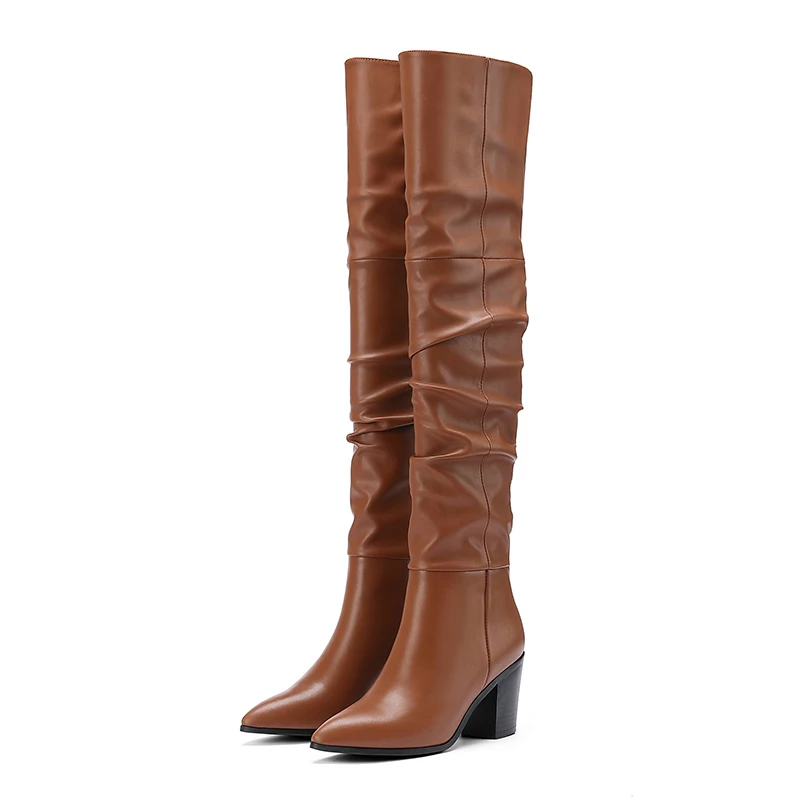 RIZABINA, размеры 36-43, женские ботфорты из натуральной кожи Модная брендовая пикантная зимняя обувь на высоком каблуке женские Вечерние обувь для улицы