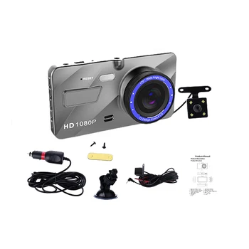 

4 Inch 1080P HD Dual Lens Camera 170 Degree Wide Angle Car DVR Video Loop Recording Dash Cam Front Rear Recorder with 4 Display