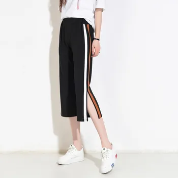 

2019 summer Korean version loose fashion women pants casual wide leg pants calf-length pants plus size women trousers