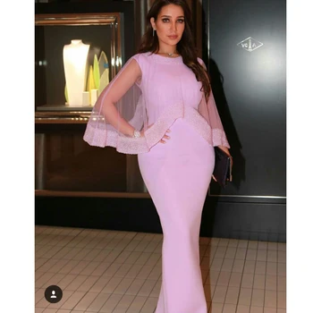 

Fashion Pink O Neck Beaded Bling Bling Cap Mermaid Vestidos De Festa Prom party evening gowns 2018 Mother of the Bride Dresses