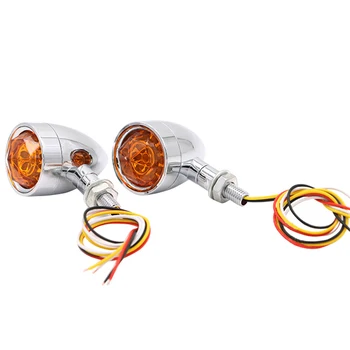 

2 Piece Universal Fit 10mm Bolt Motorcycle Mini LED Turn Signal Running Indicator Light - Chrome Case+Red Lens