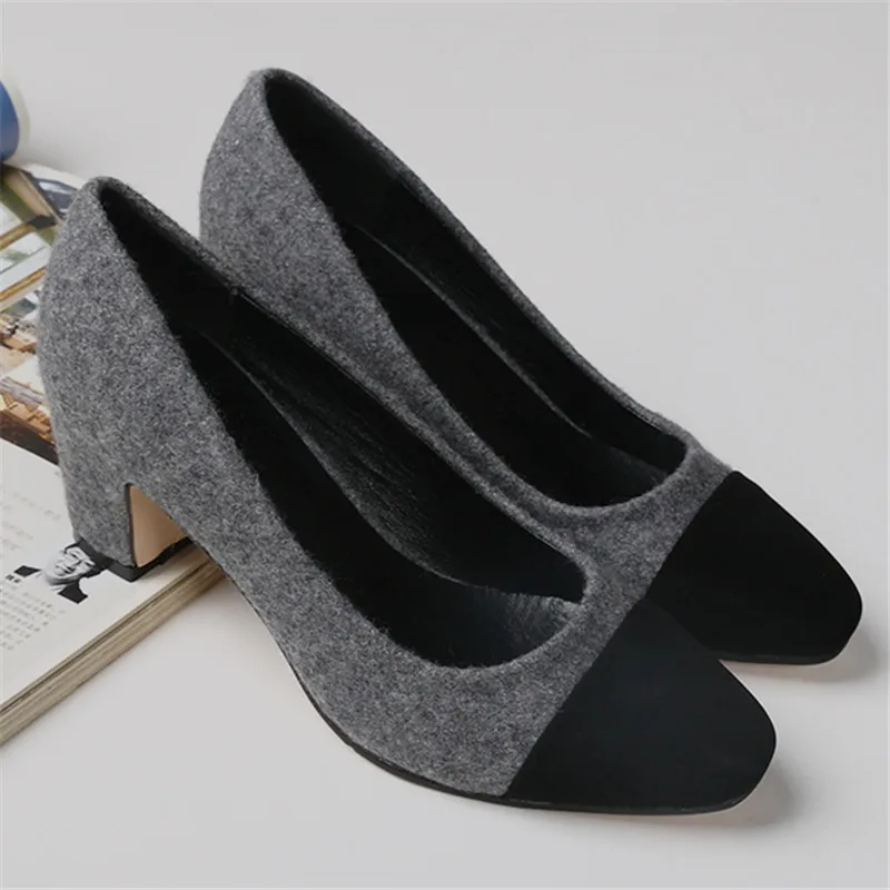 

Ladies Shoes Mixed Colors Fashion Chaussures Femme Pointed Toe Shallow Tacones Mujer Square Heels Spring Autumn Shoes Women