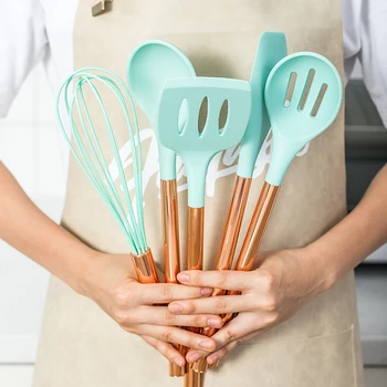 

Silicone Cooking Utensils Set Non-stick Spatula Shovel Stainless Steel Handle Cookware Tools Set With Storage Box Kitchen Tools