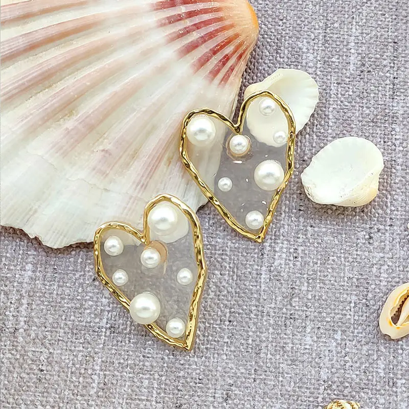 JUST FEEL Модные прозрачные серьги-гвоздики в форме сердца со звездами геометрические жемчужные серьги для женщин Свадебные элегантные стильные ювелирные изделия подарок