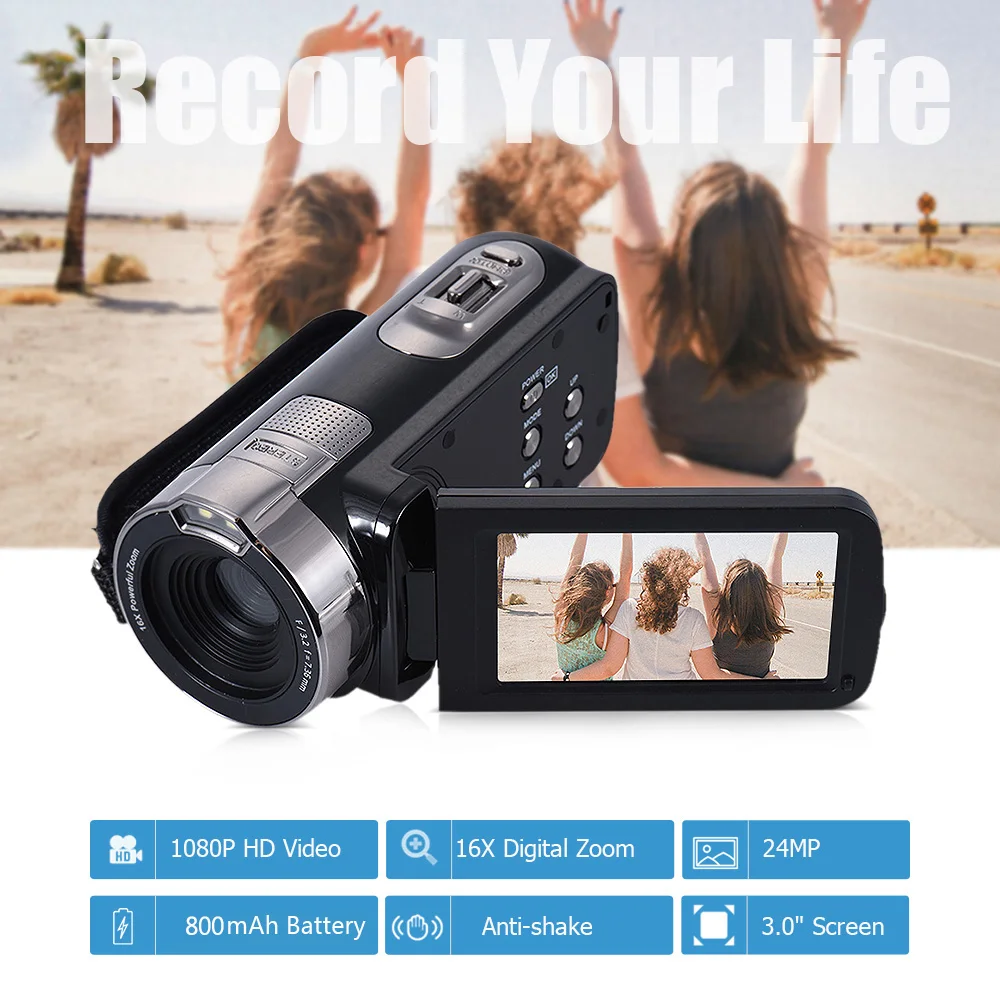 HDV-302P 3," экран 1080P Full HD Цифровая видеокамера 24MP 16X цифровой зум электронный анти-встряхивание мини-камера видеокамера