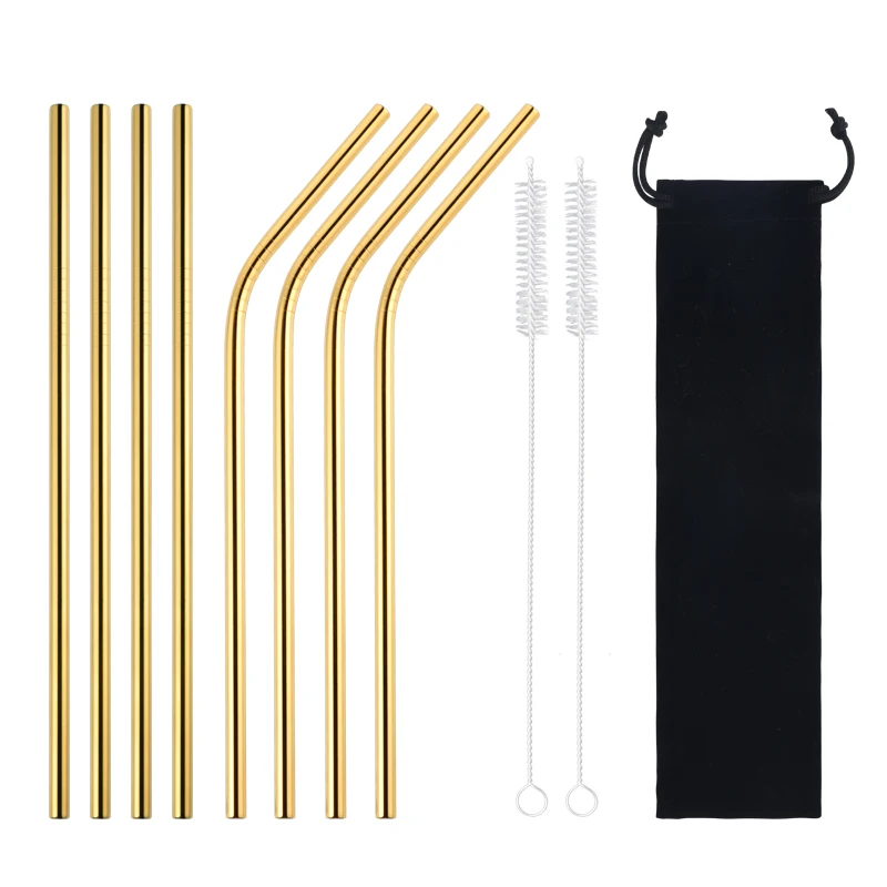 Gold 11pcs 2/4/8 шт. Многоразовые Высокое качество питьевой соломы 304 Нержавеющая сталь красочные металлическая соломинка с чистящая щетка для кружек 20/30 унций - Цвет: Gold 11pcs