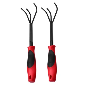 

2Pcs Garden Tool Professional Gardening Tool Agricultural Rake Three Teeth Rake Steel Fork Kit Portable Loose Soil Tool Garden S