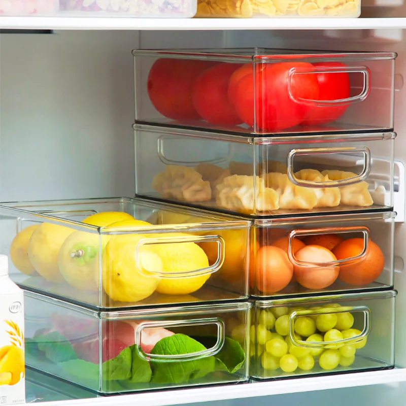 Kitchen Organizer Stackable Refrigerator Storage Bins Fridge Freezer Pantry Food Box With Handle Clear Container | Дом и сад