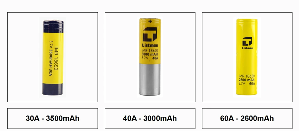 Vape батарея Listman IMR 18650 Батарея 3,7 V 30A 3500 mAh/40A 3000 mAh/60A 2600mAh перезаряжаемая литиевая батарея для электронной сигареты мод