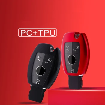 

Beautiful PC+TPU Car Key Case Full Cover Shell For Mercedes Benz W203 W210 W211 W124 W202 W204 W212 W176 AMG AccessoriesKeychain