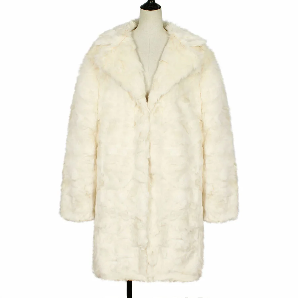 Long Faux Fur Outerwear Women Fashion New Warm Lapel High Quality Women's Loose Winter Coat Beige Outwear Jacket Coats 3XL