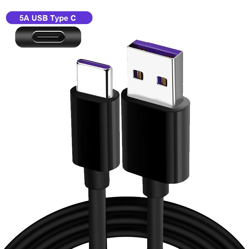 5A USB C Supercharge type C кабель для huawei P30 Pro P20 Lite mate 20 P10 USB 3,1 type-C Quick Charge 4,0 кабель для быстрой зарядки - Цвет: Black