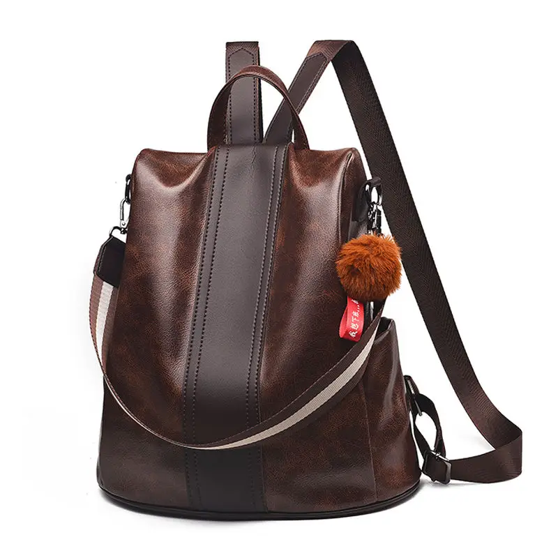 Женский Противоугонный рюкзак из искусственной кожи Водонепроницаемая женская сумка на плечо большая Вместительная дорожная сумка рюкзак в студенческом стиле - Цвет: Brown