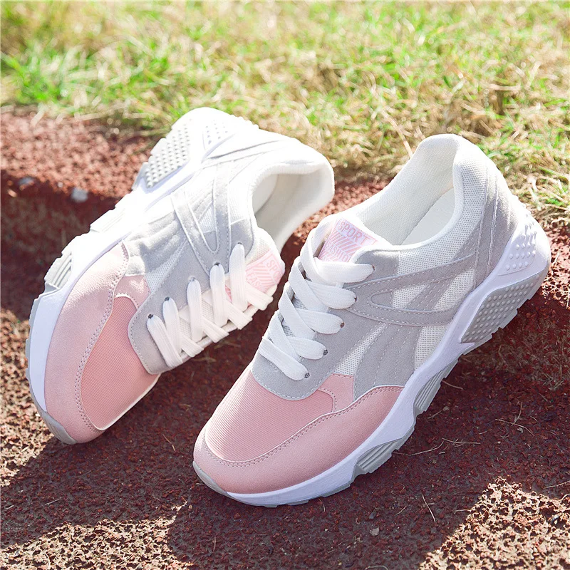 

Women Sneakers Breathable Outdoor Walking Shoes Woman Mesh Casual Shoes Pink Lace-Up Ladies Shoes 2020 Fashion Female Sneakers