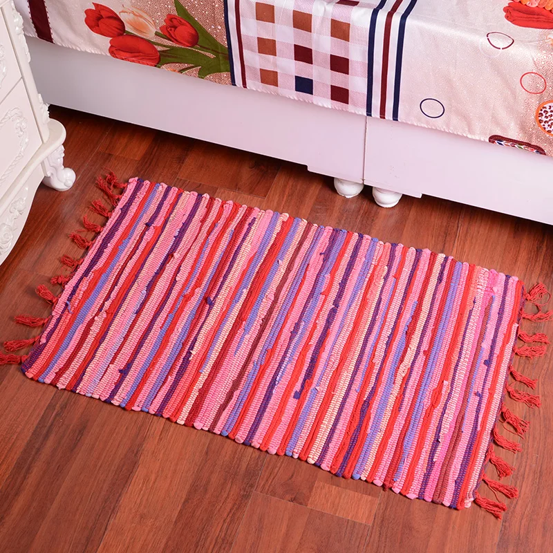 

Hand Woven Cotton Floor Door Sofa Mat Striped Bohemian Runner Rug For Kitchen Carpets For Living Room Home Bedroom Rug Decor