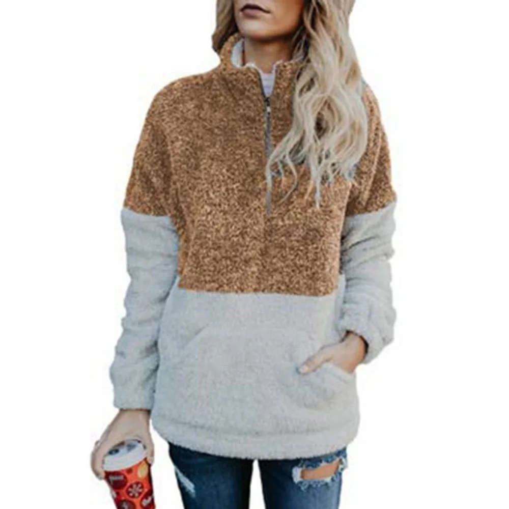 

Winter Hoodie Women 2019 Turtleneck Fleece Streetwear Tops Black Oversized Hoodies Fashion Patchwork Zipper Autumn Sweatshirt