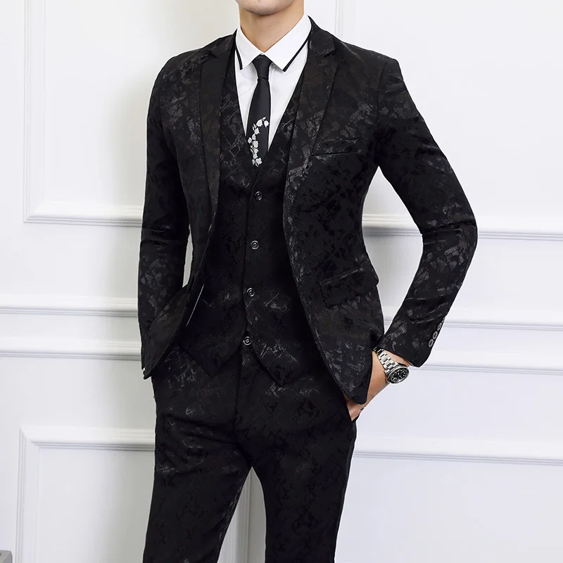 Новинка, классический черный костюм, мужской комплект из 3 предметов, деловой Банкетный мужской костюм, пиджак+ жилет+ брюки, Азиатский Размер 6XL, мужские свадебные костюмы