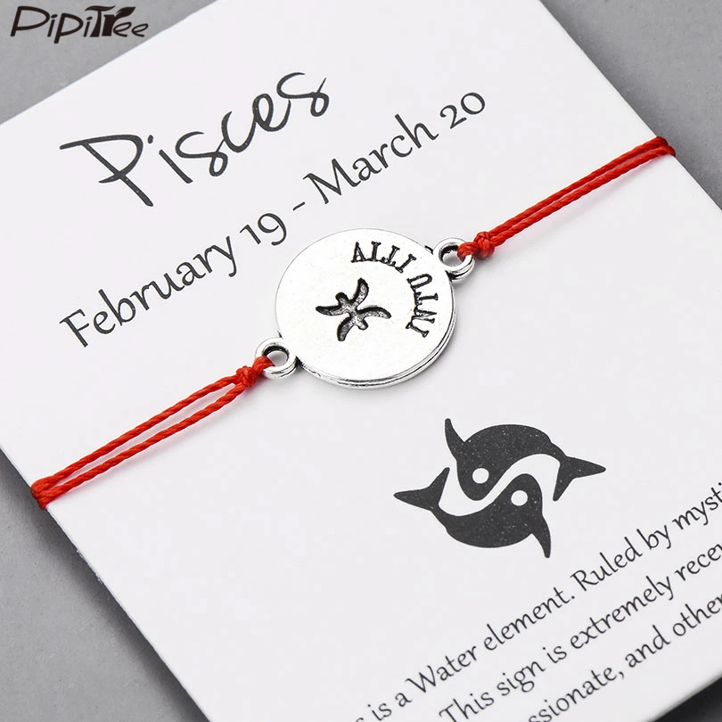Pipitree 12 Constellations Zodiac Signs Charm Wish Bracelet Handmade