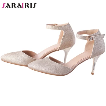 

SARAIRIS Fashion Female Dropshiping Pointed Toe Bling High Heel Sandals Prom Dress Office Sandals Women Summer Shoes Woman
