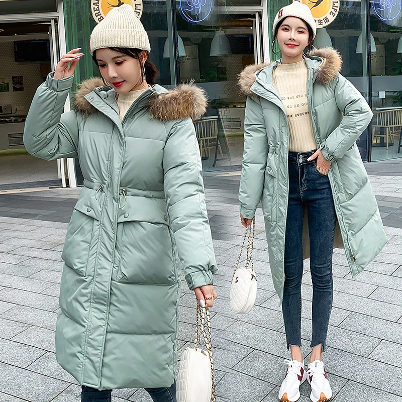 Abrigo grueso ajustado de longitud media mujer, abrigo grueso ajustado con Cuello de piel grande, elegante, novedad invierno, 2021|Parkas| -