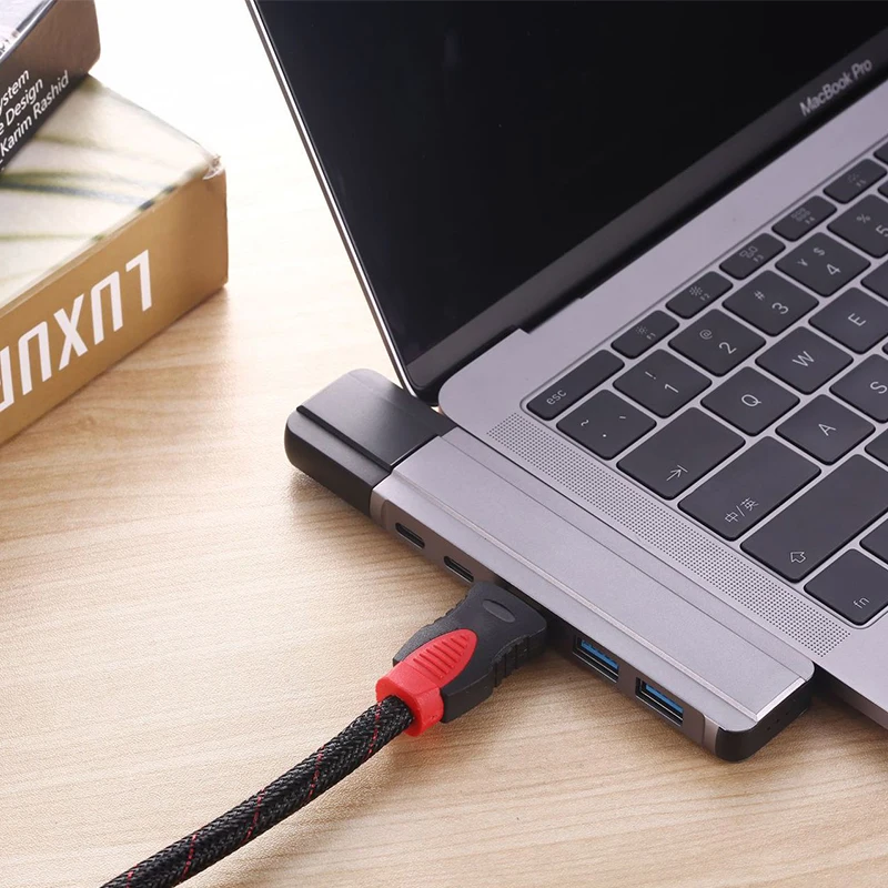 Тип-c концентратор металлический USB Hub Тетрадь расширение Интерфейс с HDMI USB 3,0 Rj45 6-в-1 хаб для ноутбука Macbook