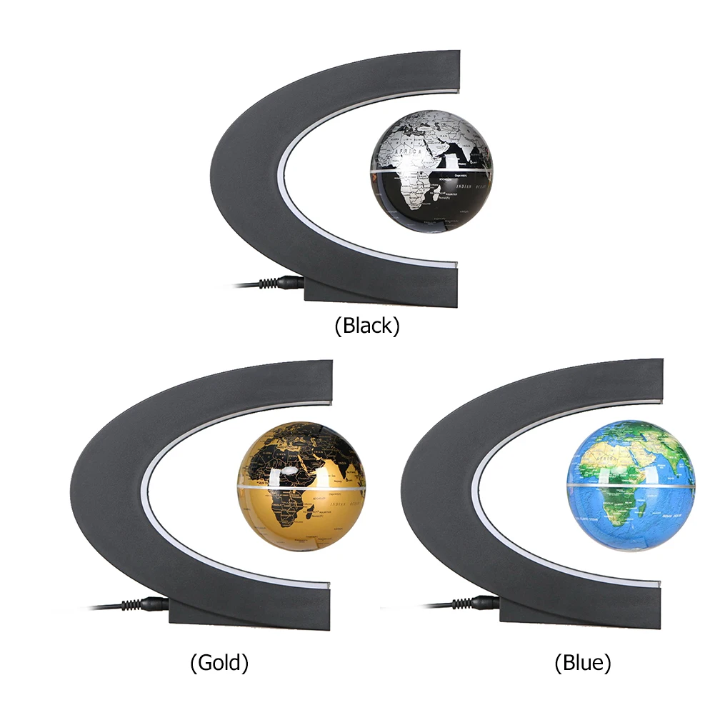 C-образный Магнитный левитационный Плавающий глобус Карта мира светодиодный