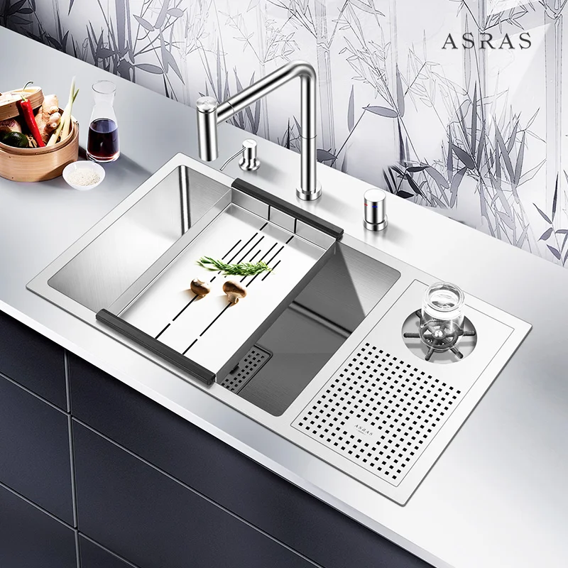 

ASRAS-7643X SUS304 utomatic cup washer sink high-pressure coffee shop wine bar cup rinser large single kitchen sink with faucet