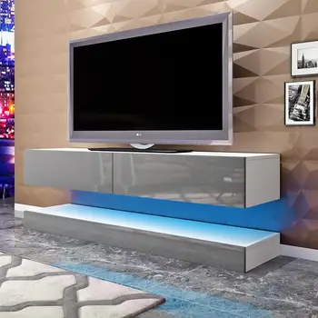 

140 CM Floating TV Cabinet High Gross Front Desigh Door AIRCRAFT Hanging TV Cabinet Modern LED Living Room Furniture