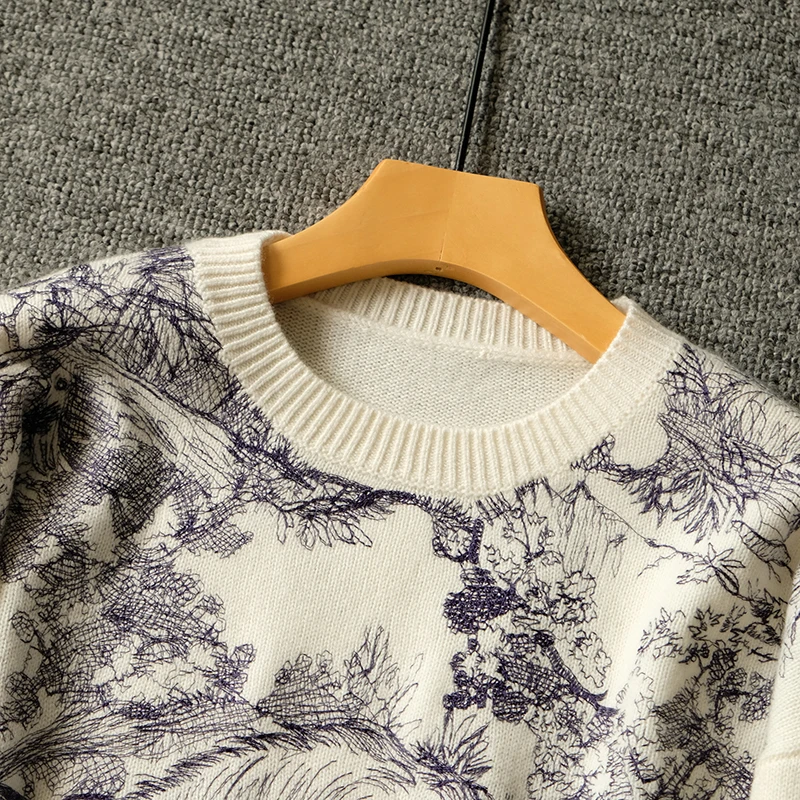 Высококачественный модный кашемировый и шерстяной жаккардовый вязаный свитер с животным Лесом- Весенний стильный женский вязаный пуловер Топ