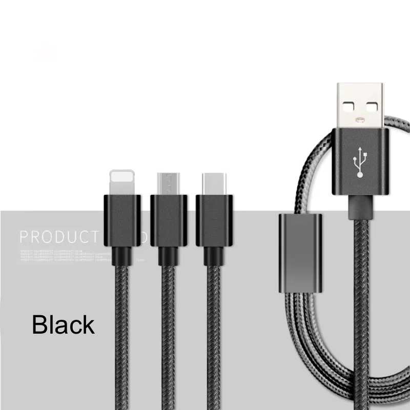 3 в 1 нейлоновый USB кабель 1,2 м usb шнур для зарядки 2A быстрое зарядное устройство для мобильного телефона зарядный кабель для iPhone samsung huawei Xiaomi