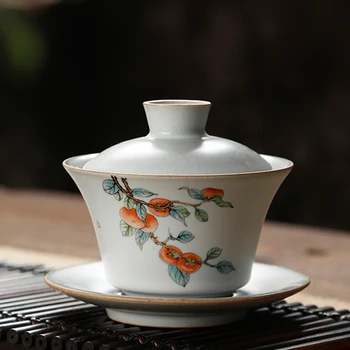 

Ru Kiln Open Three Pieces Cover Bowl Single Large Tea Cup Tea Maker Japanese Style Tea Bowl Kung Fu Tea Set Retro Hand Pot