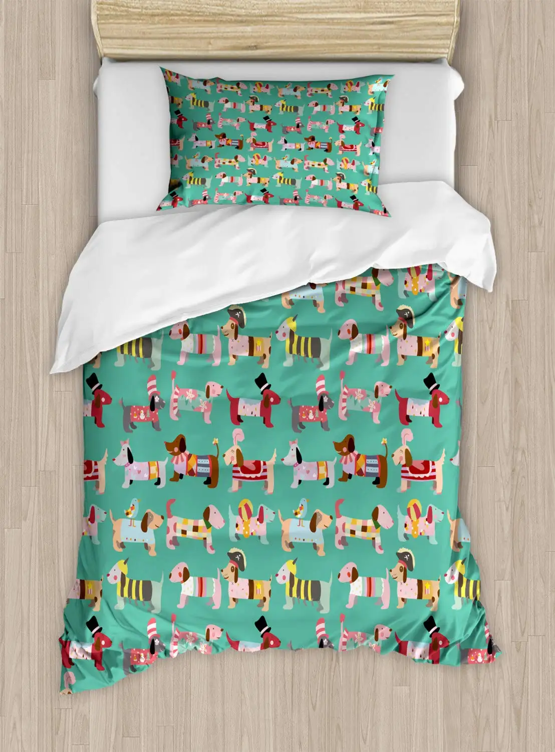 Dog Lover Duvet Cover Set Abstract Puppy Pattern with Human Clothing Fun Dress Theme Domestic Animals Decorative 2 Piece Bedding | Дом и сад