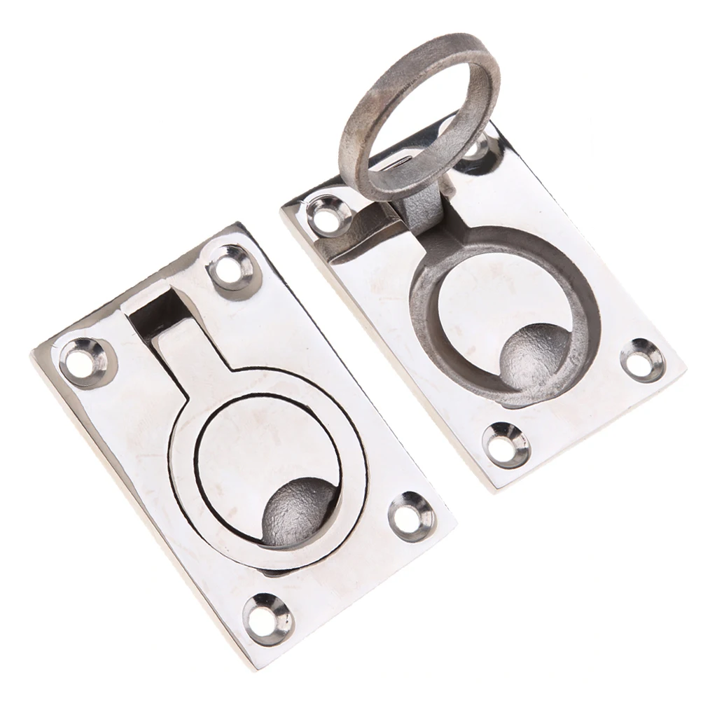 2pcs Silver Floor Latch - 316 Stainless Steel Ring Pull Handle Marine Lifting Handle, 63 x 44mm, for Boat Yacht Marine