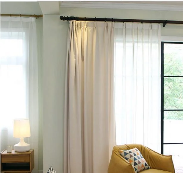 

Beige Curtains for Living Dining Room Bedroom American Style Modern Simple Pure Color Sheep Velvet Thickening Art Curtain