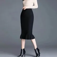 Женский длинный свитер, юбка, зима, плиссированные юбки миди, макси, вязаный, высокая талия, теплый, элегантный, Saias Jupe Femme