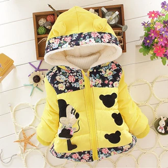 Куртка для маленьких девочек с Минни Маус; милое зимнее теплое Детское пальто; Новинка; хлопковый свитер с капюшоном; плотная верхняя одежда; одежда для детей - Цвет: JK014-Yellow