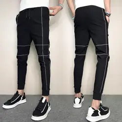 Брюки Капри, Мужские штаны с полосками на лодыжке, корейский стиль, тренд, обтягивающие брюки, эластичные, облегающие, повседневные штаны, 9