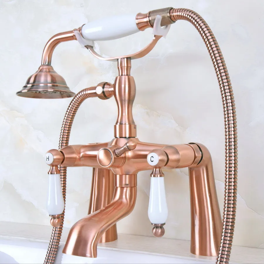 

Antique Red Copper Telephone Bathtub Faucet Mixer Tap w/ Hand Shower Bath Shower Tub Faucet Dual Handles zna174