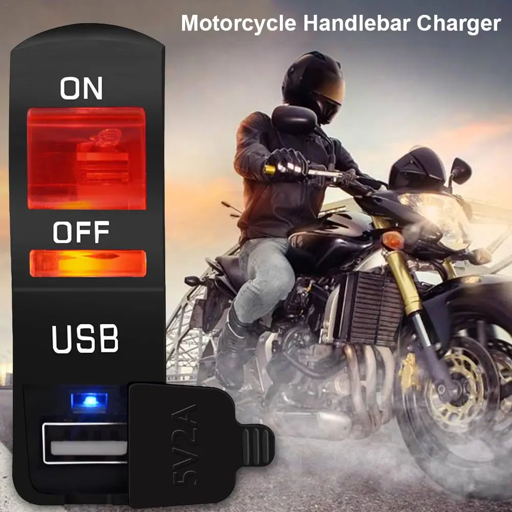 

High Quality USB Port 12V Waterproof Motorbike Motorcycle Handlebar Charger With Light Motorcycle USB Chargers New Dropshipping
