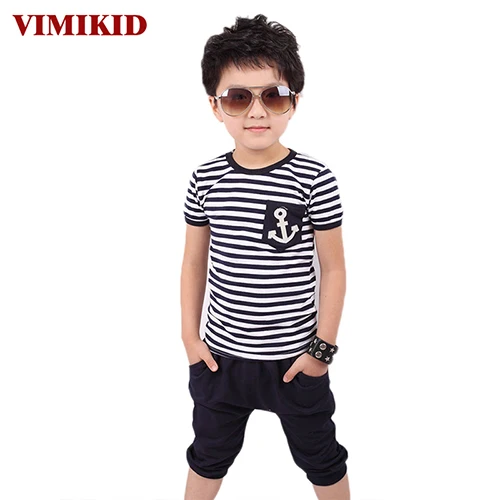 VIMIKID/весенне-летние хлопковые комплекты одежды для маленьких мальчиков Детский жилет имитация двух курток топы+ шорты, детские официальные костюмы, k2