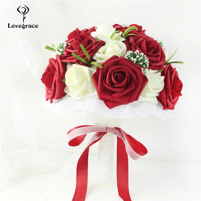 Artificial rose flowers wedding bouquets European retro roses eucalyptus leaves 3 bouquets