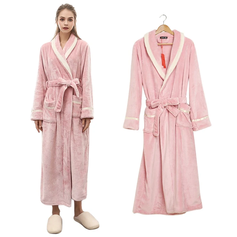 Bathrobe Coral Fleece Kimono Robe Winter Warm Sleepwear Lovers Couple Nightgown Bath Robe Bridesmaid Long Dressing Gown